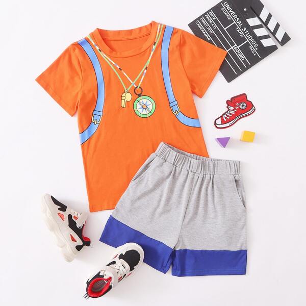 

Boys Graphic Print Tee & Color-block Shorts, Multicolor