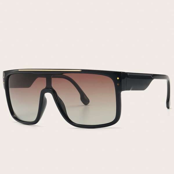 

Flat Top Shield Sunglasses, Brown