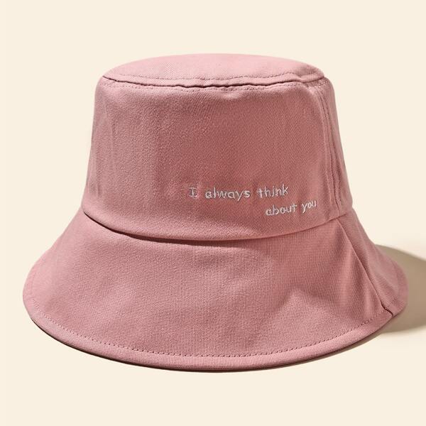 

Slogan Embroidery Bucket Hat, Pink