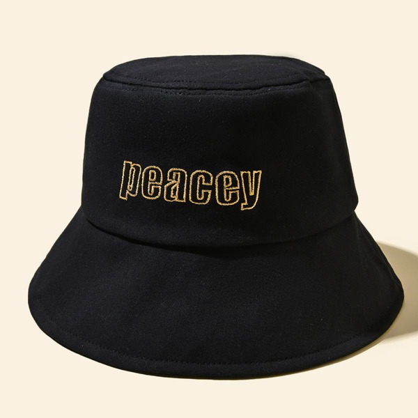 

Letter Embroidery Bucket Hat, Black