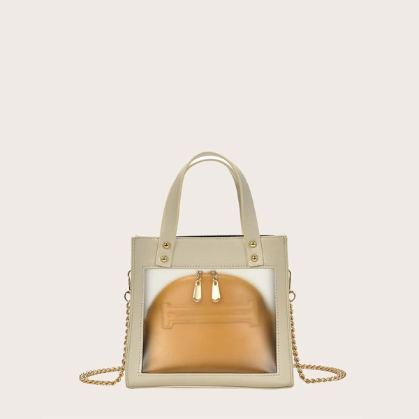 

Clear Satchel Bag With Inner Pouch, Yellow clear