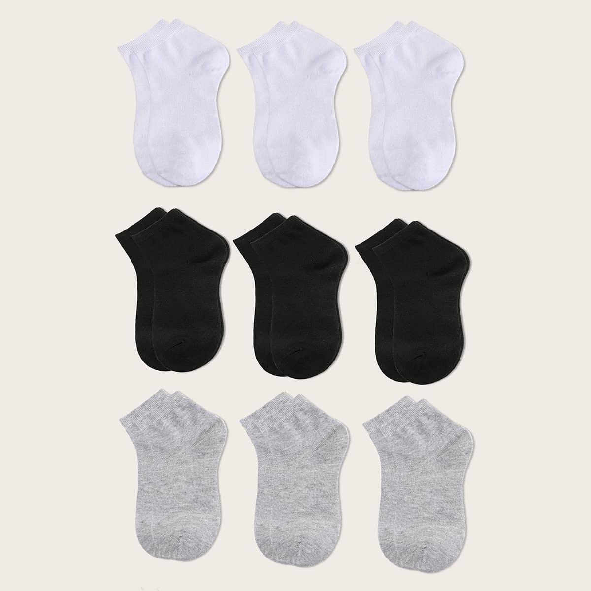 

9pairs Plain Ankle Socks, Multicolor