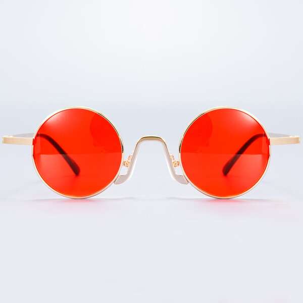 

Men Round Metal Frame Sunglasses, Red