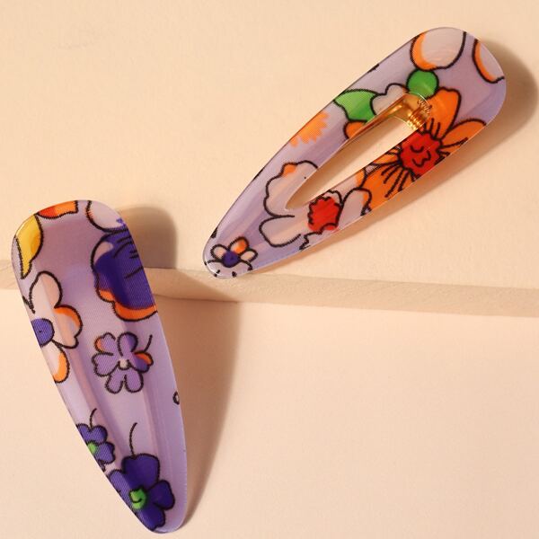 

2pcs Flower Pattern Hair Clip, Multicolor