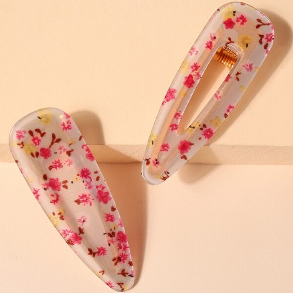 

2pcs Ditsy Floral Pattern Hair Clip, Multicolor
