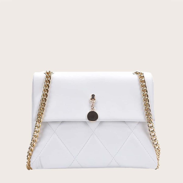 

Quilted Flap Chain Crossbody Bag, White