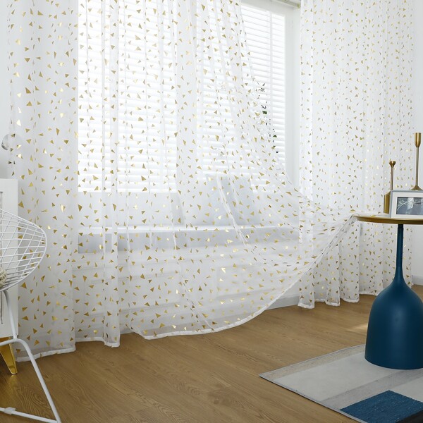 

1pc Triangle Print Curtain, White