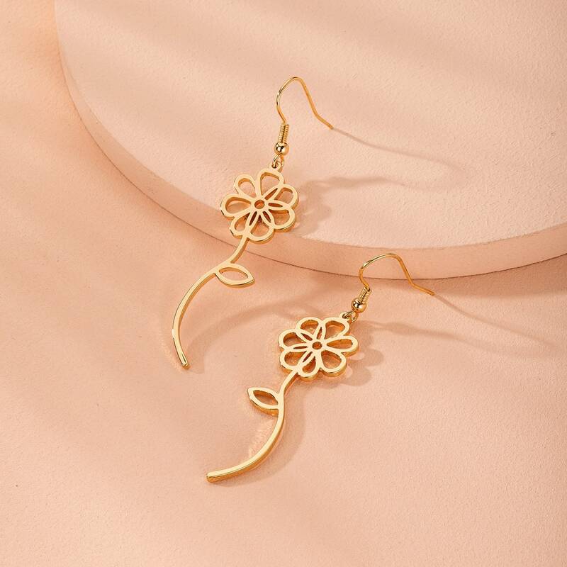 

Hollow Out Flower Drop Earrings, Gold