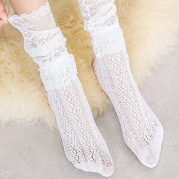 

Toddler Girls Lace Trim Breathable Socks, White