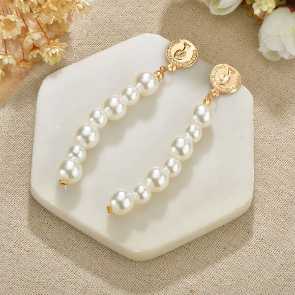 

Faux Pearl Beaded Drop Earrings, White