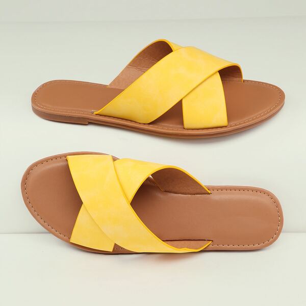 

Overlap Open Toe Flat Slide Sandals, Yellow