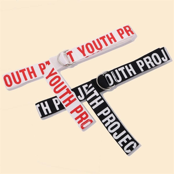 

2pcs Slogan Graphic Tape Belt, Black