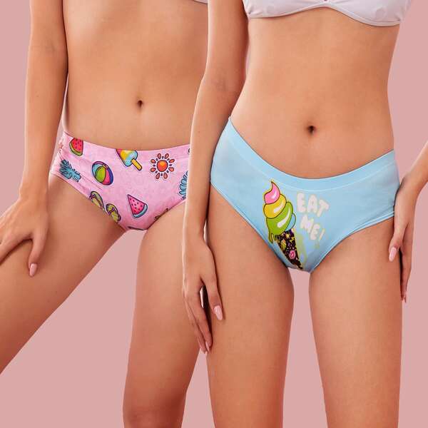 

2pack Cartoon Graphic Panty Set, Multicolor