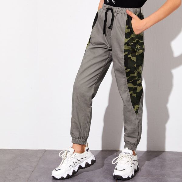 

Boys Contrast Camo Panel Pants, Grey