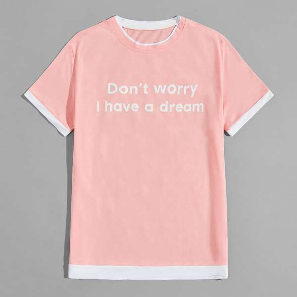 

Men Slogan Graphic Round Neck Tee, Coral pink