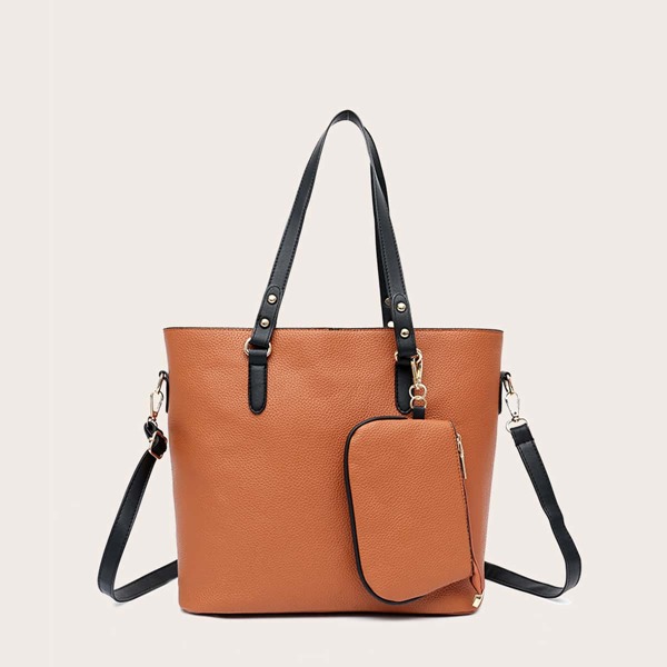 

Pebble Embossed Tote Bag With Inner Pouch, Brown