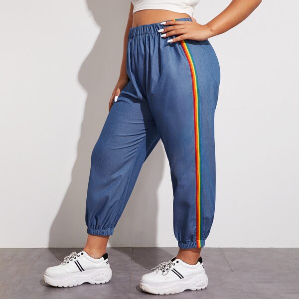

Plus Rainbow Striped Tape Jeans, Medium wash