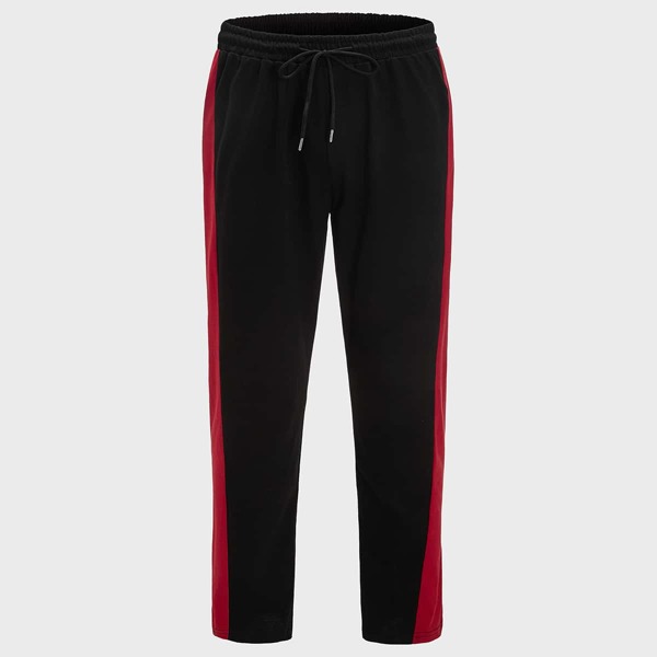 

Men Contrast Panel Drawstring Waist Sweatpants, Black