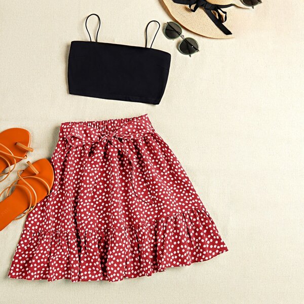 

Crop Cami Top & Belted Ditsy Floral Skirt, Multicolor