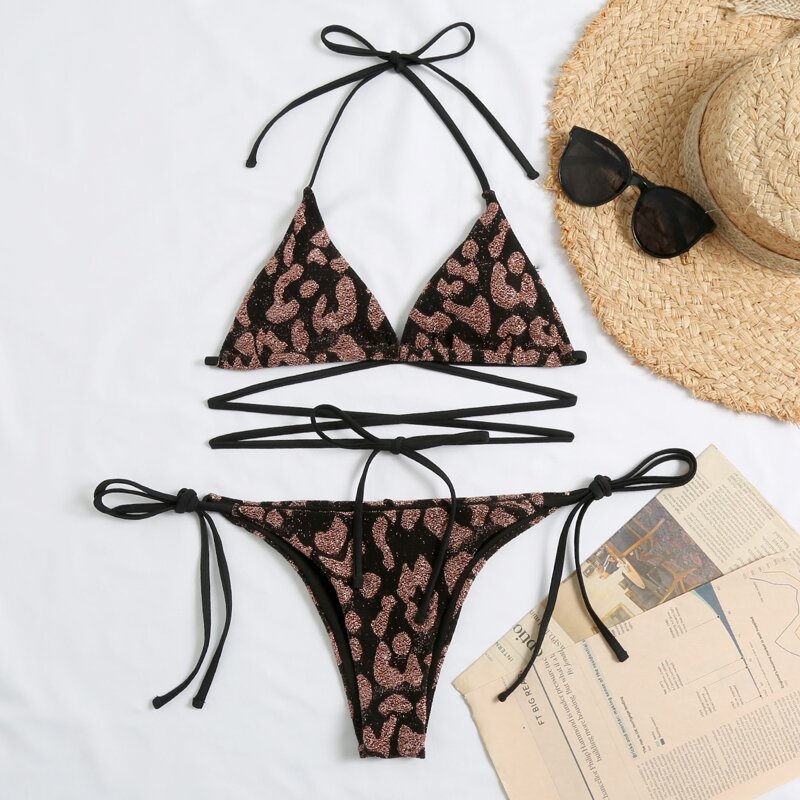 

Allover Graphic Triangle Tie Side Bikini Swimsuit, Multicolor