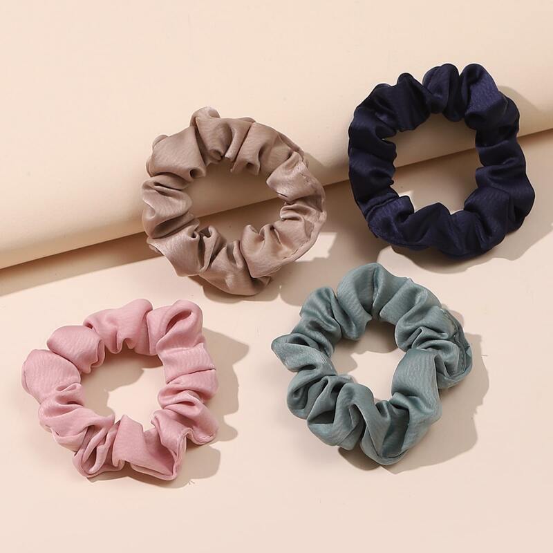 

4pcs Plain Elastic Scrunchie, Multicolor