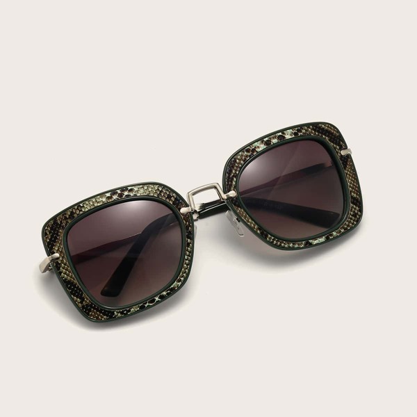 

Snakeskin Pattern Square Frame Sunglasses, Brown