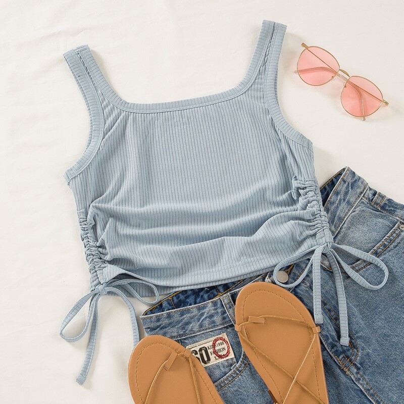 

Drawstring Detail Crop Tank Top, Baby blue