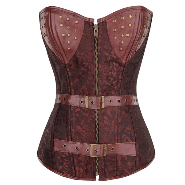 

Plus PU Eyelet Buckle Zip Front Waist Trainer, Maroon