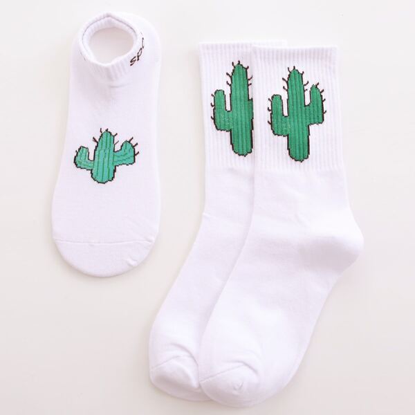 

2pairs Cactus Pattern Socks, Multicolor
