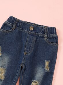 Toddler Girls Floral Print Blouse With Ripped Jeans - Multicolor - View 5
