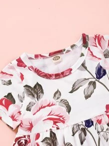 Toddler Girls Floral Print Blouse With Ripped Jeans - Multicolor - View 3
