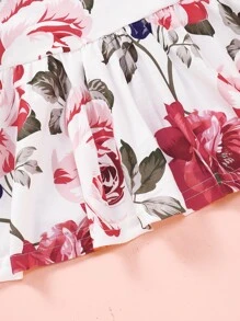 Toddler Girls Floral Print Blouse With Ripped Jeans - Multicolor - View 4