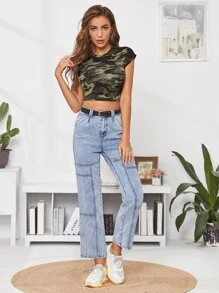 SHEIN Essnce 迷彩圖案合身短版上衣