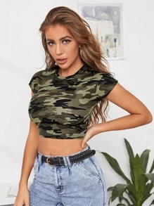 SHEIN Essnce 迷彩圖案合身短版上衣