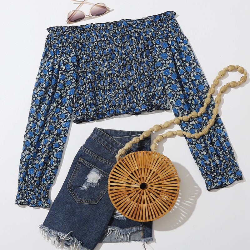 

Ditsy Floral Shirred Crop Top, Multicolor