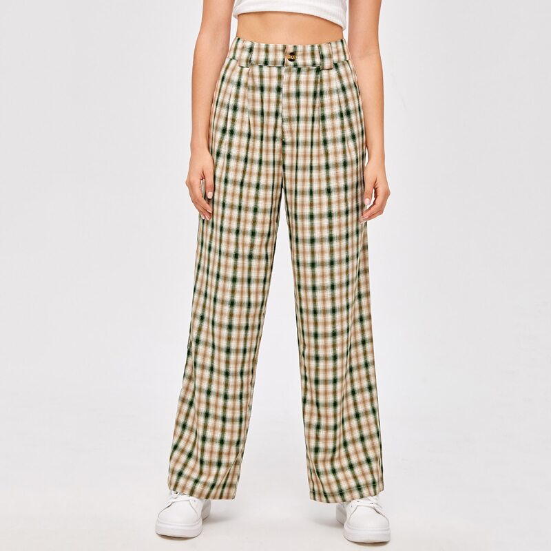 

Plaid High Waist Pants, Multicolor