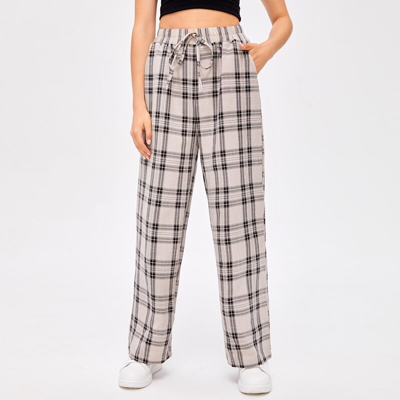 

Plaid Tie Front Pants, Multicolor
