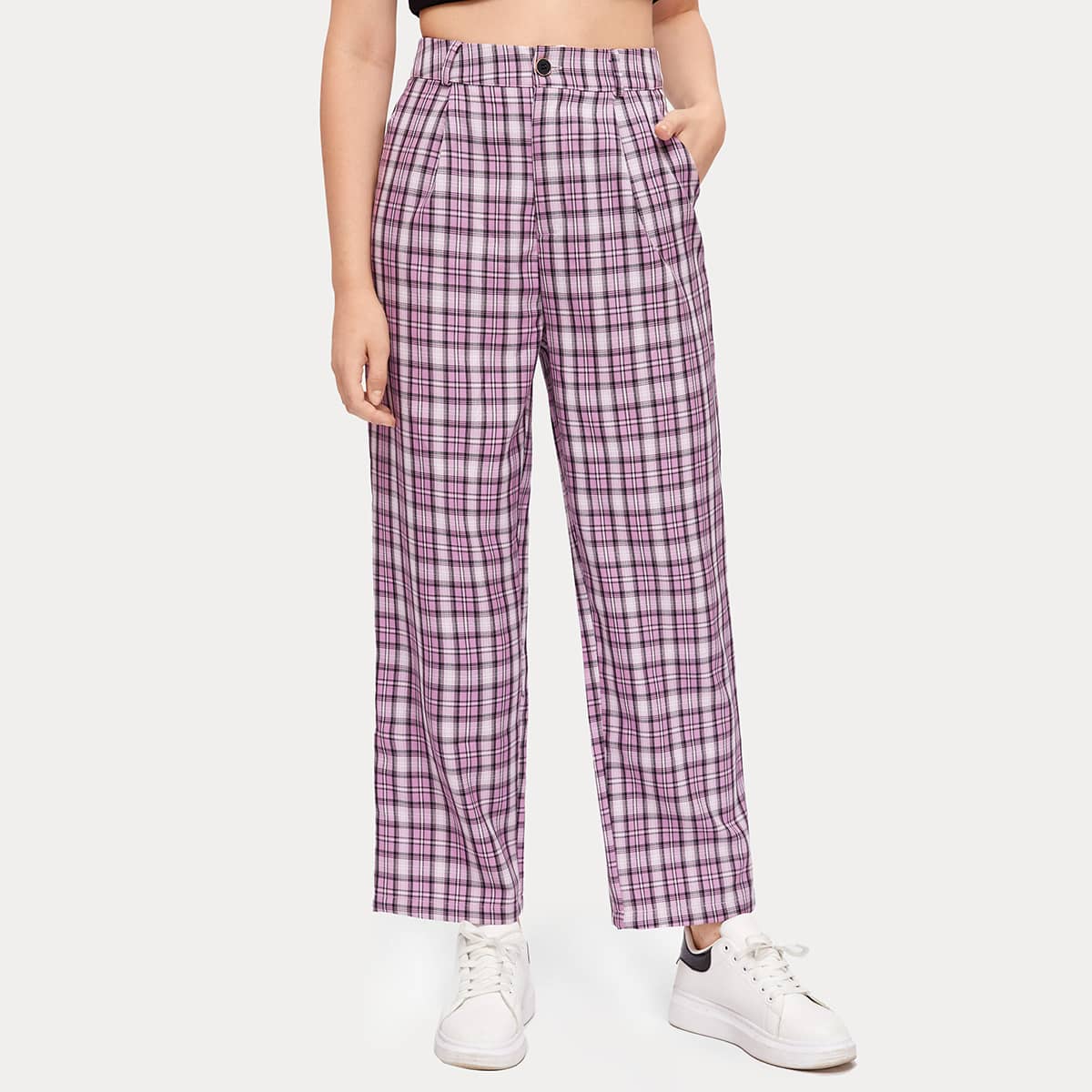 

Plaid High Waist Pants, Multicolor