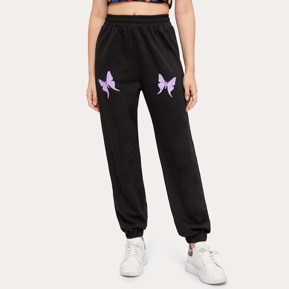 

Butterfly Print Joggers, Black
