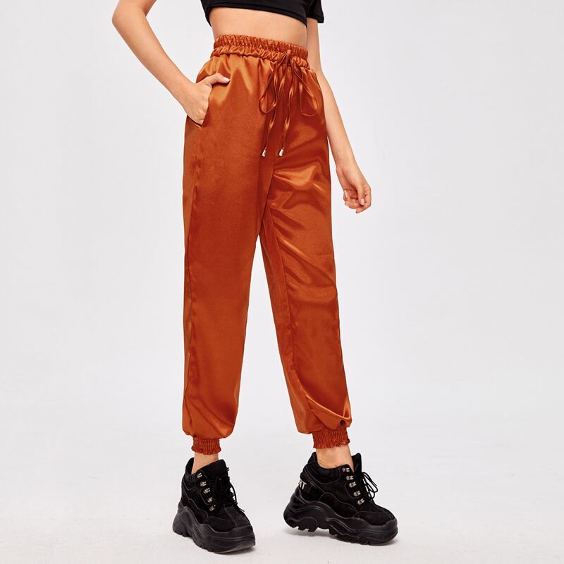 

Solid Satin Pants, Burnt orange