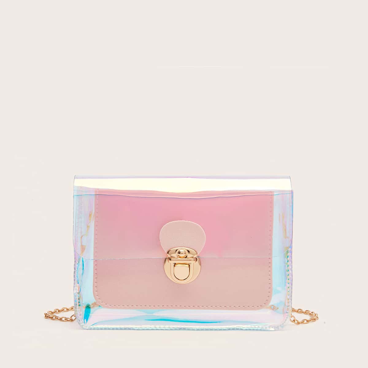 

Clear Push Lock Chain Crossbody Bag, Pink