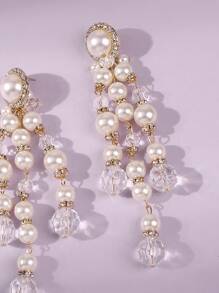 SHEIN MOD Faux Pearl Bead Drop Earrings - Yellow Gold - View 5