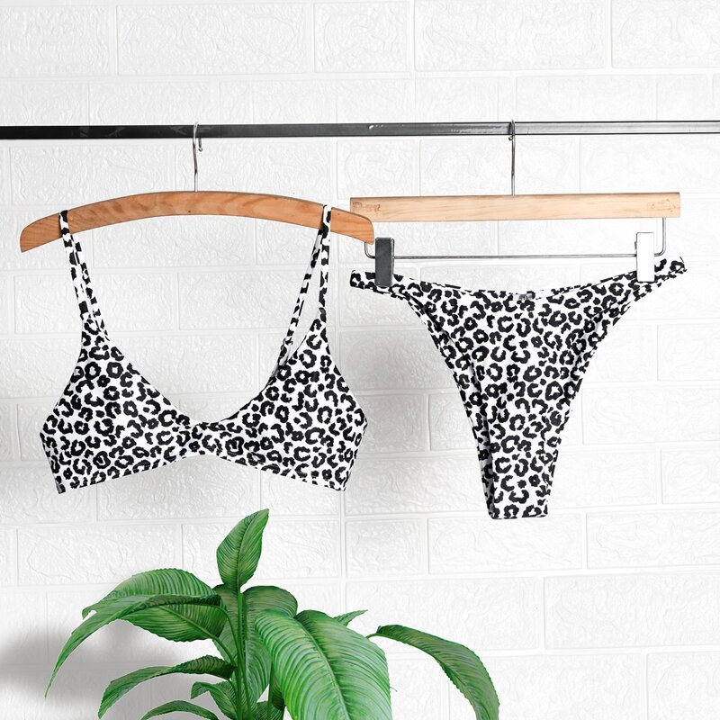 

Leopard High Cut Bikini Swimsuit, Black and white