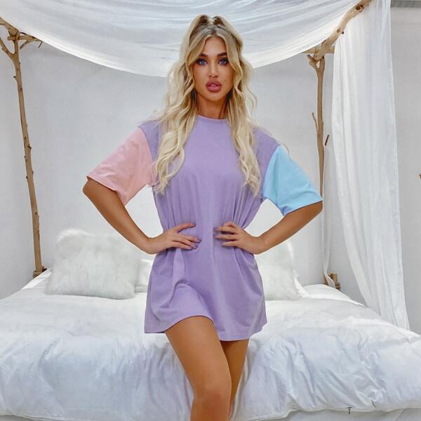 

Contrast Sleeve Boyfriend Tee, Lilac purple