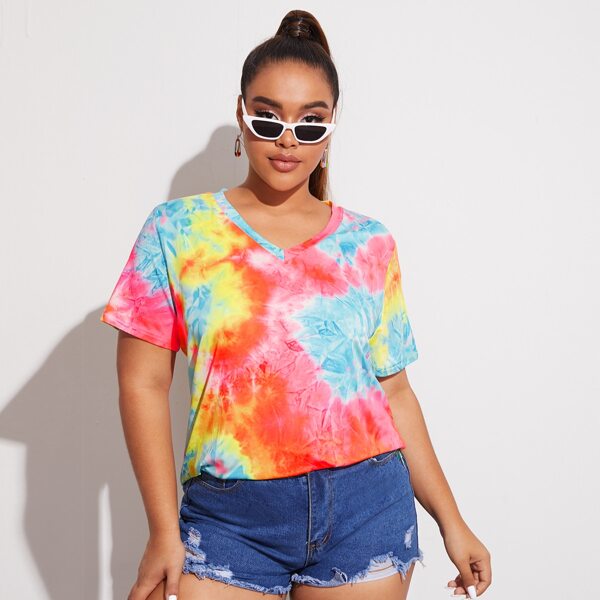 

Plus Tie Dye V-neck Tee, Multicolor