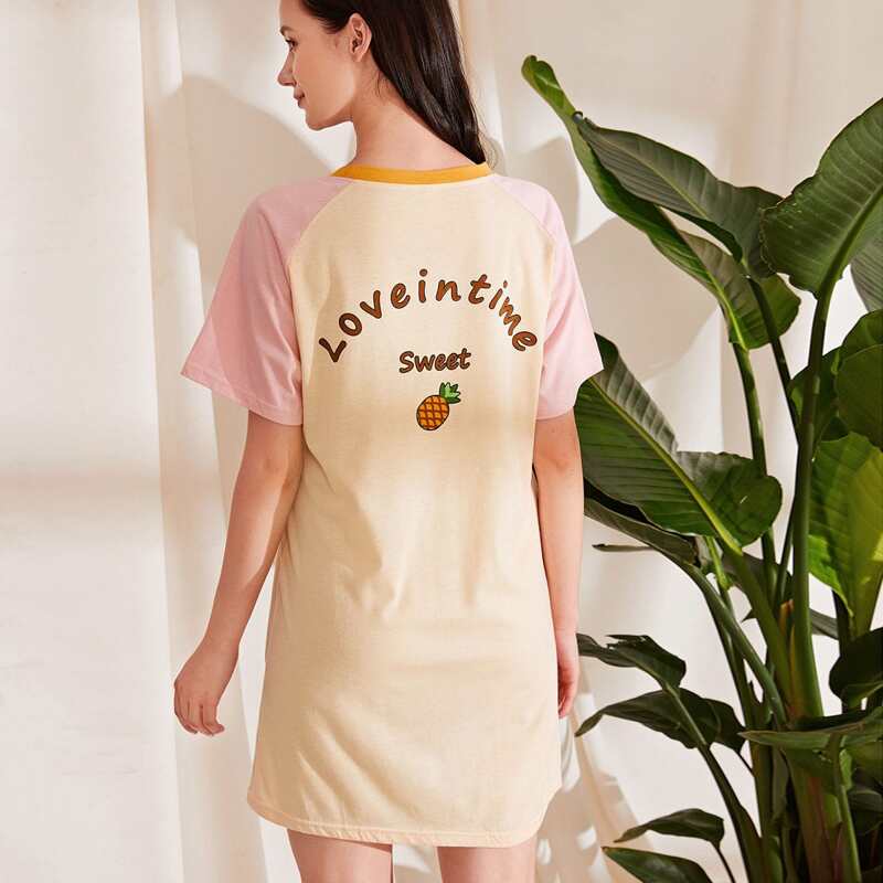 

Pineapple Print Colorblock Night Dress, Apricot