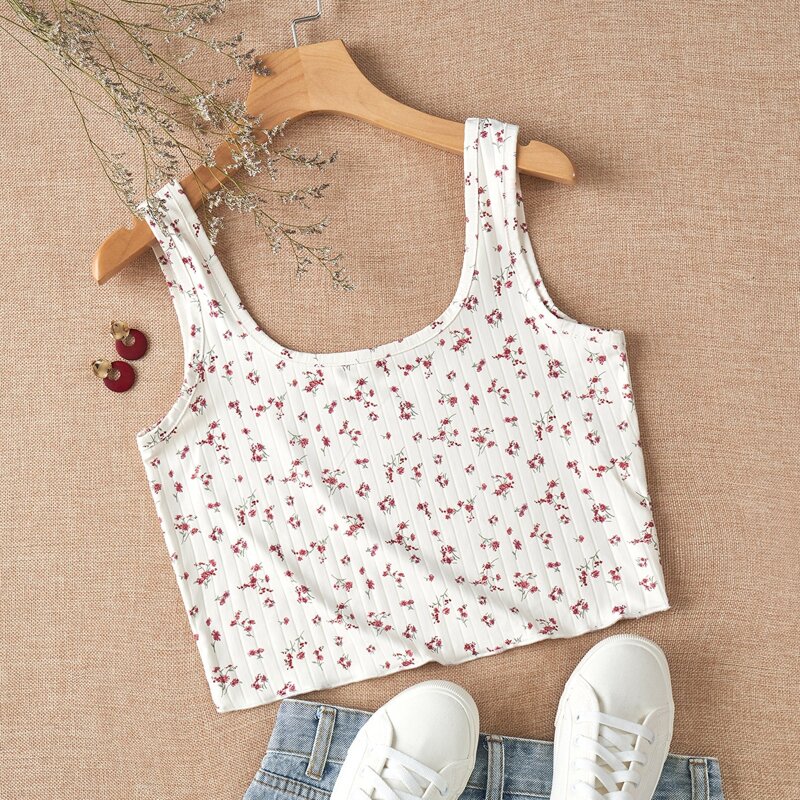 

Ditsy Floral Crop Tank, White