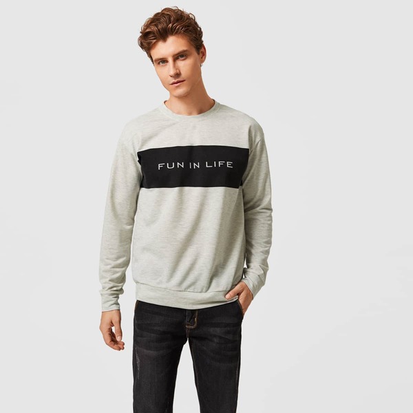 

Men Slogan Graphic Drop Shoulder Pullover, Light grey