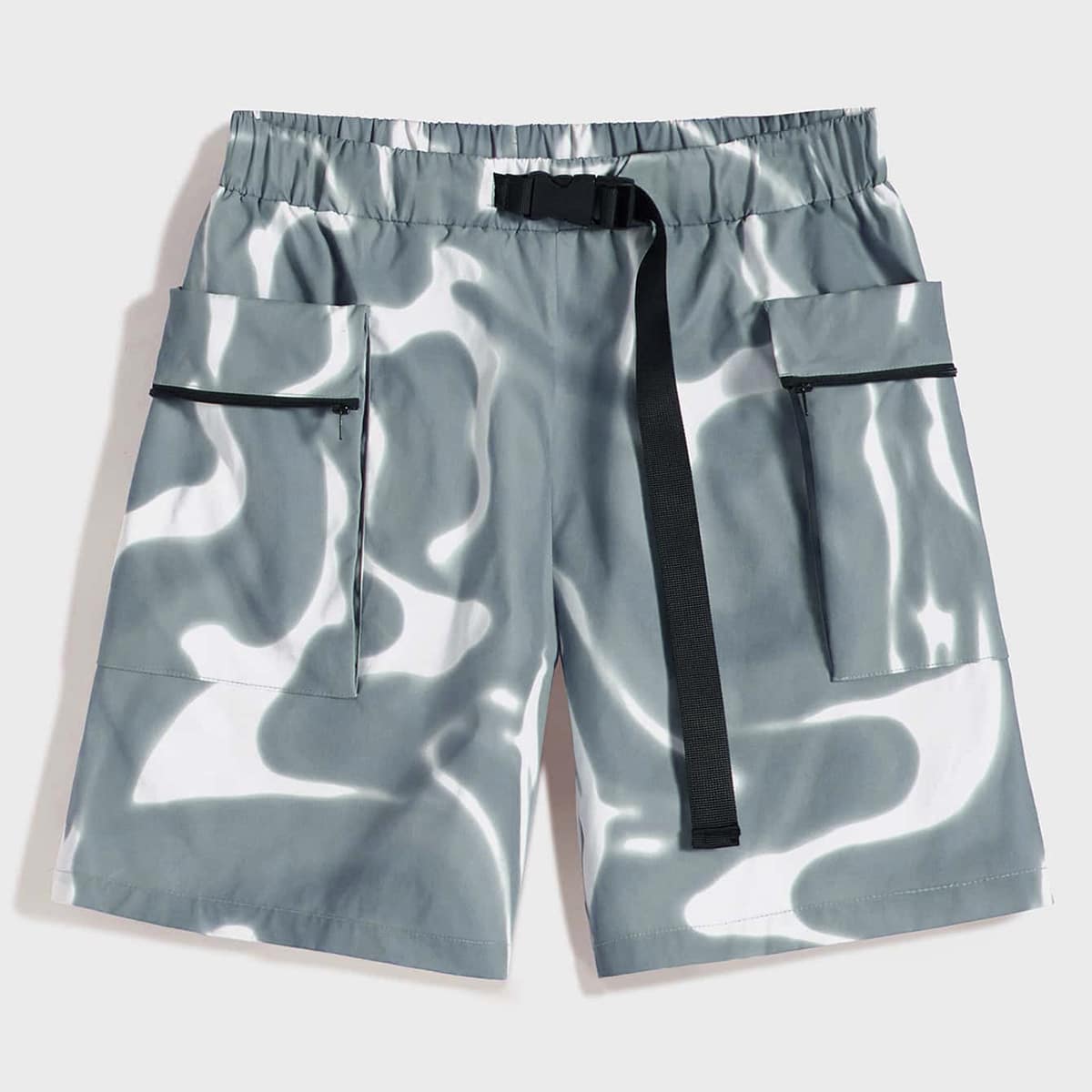 

Guys Buckle Belted Flap Pocket Shorts, Grey