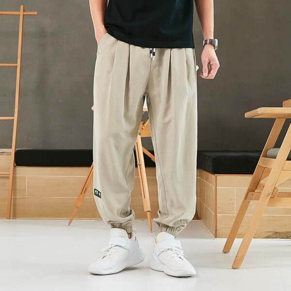 

Men Letter Patched Carrot Pants, Khaki